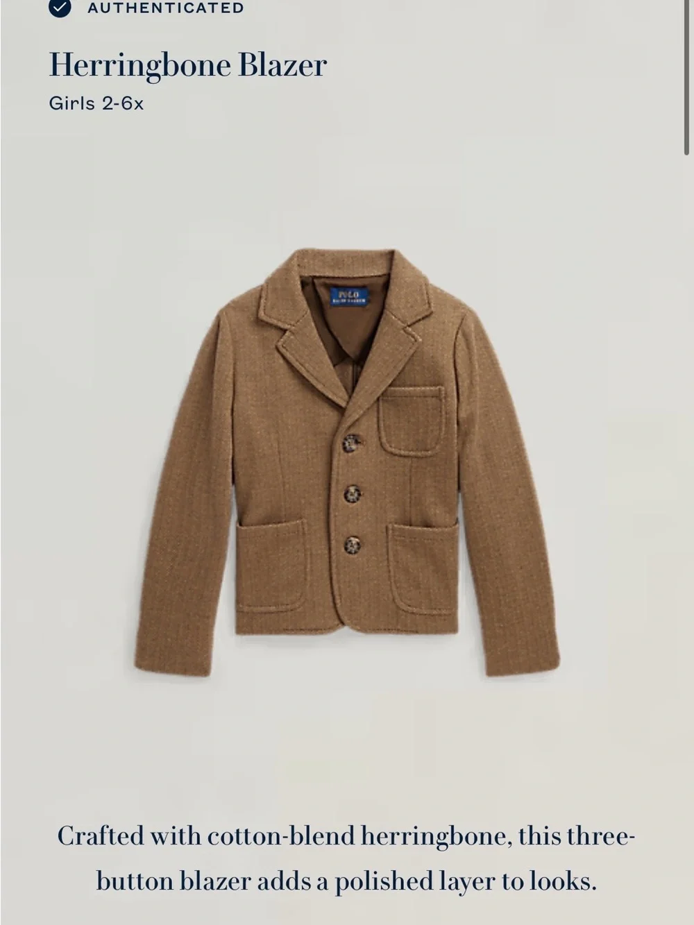 Polo Ralph Lauren Girls' Herringbone Blazer - Brown